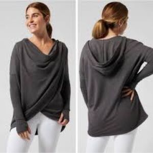 Athleta Dark Gray Purana Wrap Sweater Slouchy Sz Xl Hoodie